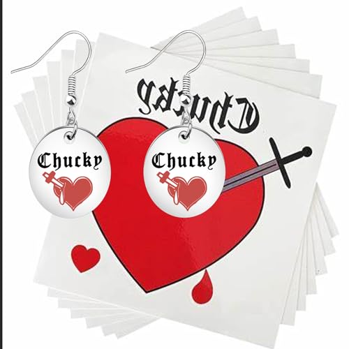 BEKECH Bride of Chucky Heart Gifts Bride of Chucky Drop Earrings for Horror Movie Lover Jewelry (red)