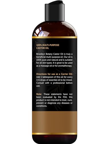 Brooklyn Botany Organic Castor Oil in Plastic Bottle for Hair Growth, Eyelashes & Eyebrows - 100% Pure and Natural Carrier Oil, Hair & Body Oil - Moisturizing Massage Oil for Aromatherapy - 8 Fl Oz