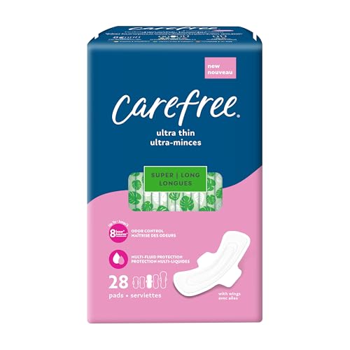 Carefree Ultra Thin Pads for Women, Super/Long Pads With Wings, 28ct | Carefree Pads, Feminine Care, Period Pads & Postpartum Pads | 28ct (Pack of 1)