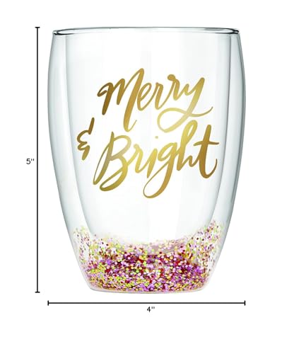 Slant Collections Collections Thimblepress Holiday Jumbo Stemless Wine Glass, 30-Ounce, Shiny & Bright