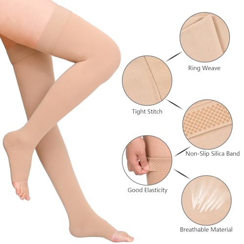 Athvibid Thigh High 20-30mmHg Compression Stocking Toeless Compression Socks for Women & Men Circulation with Silicone Dot Band,Relieves muscle soreness
