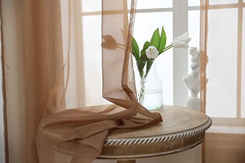 bestselected Window Brown Sheer Curtains, W42 x L36 Inches Each 2 Panels Sheer Curtain Basic Rod Pocket Panel for Bedroom Children Living Room Yard Kitchen (W42 x L36, Brown)
