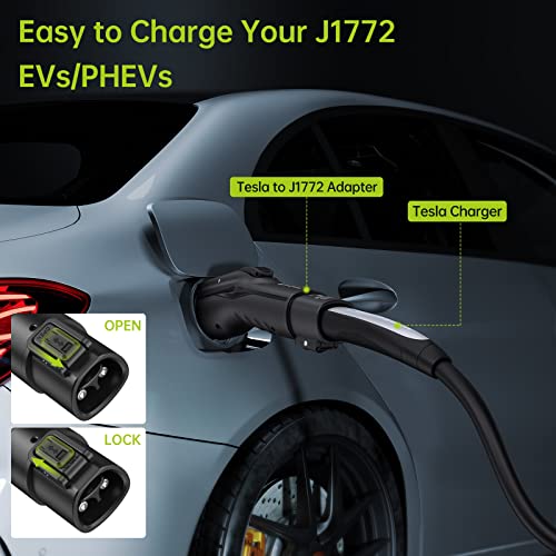 Syncwire Tesla to J1772 Adapter for J1772 PHEVs & EVs, 48A/250V AC, Compatible with Tesla High Powered Connector, Destination Charger, and Mobile Connector - Black