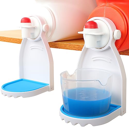 HINSOCHA Laundry Detergent Cup Holder & Drip Tray (Pack of 2), Detergent Drip Catcher with Fixed Screw & Removable Silicone Mat, Blue