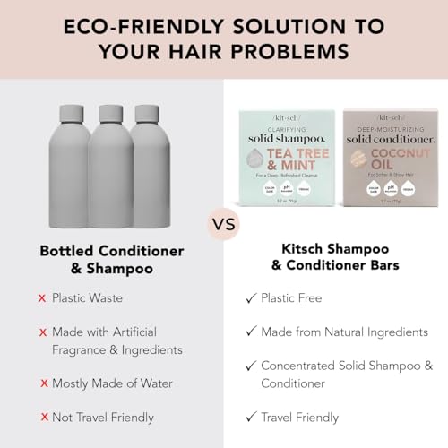 Kitsch Tea Tree Shampoo Bar Soap, 2-in-1 Clarifying Grease, Natural Organic, for Women and Men, Zero Waste Travel Size Hair Care Set of 2 Pack