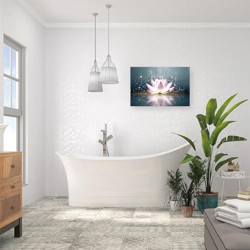 CXHOSTENT Lotus Flower Canvas Wall Art Zen Wall Decor Spa Pictures Print Modern Meditation Spirit Bathroom Yoga Room Decor Frame (Lotus - 1, 12.00" x 18.00")
