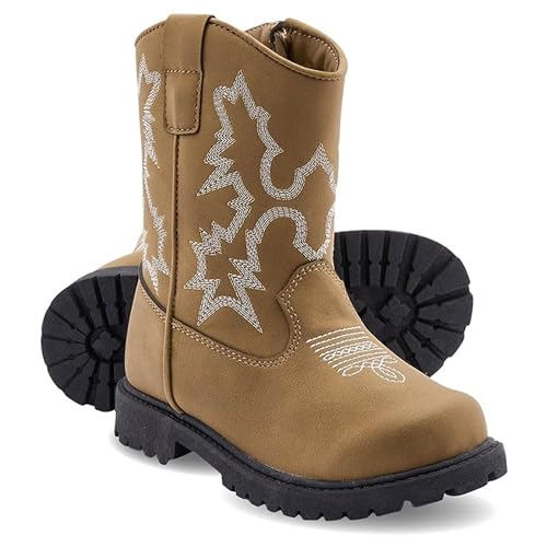 Canyon Trails Premium Kids Cowboy Boots - Comfort Fit, Breathable Cowboy Boots for Boys & Girls, Rounded Toe Style - Durable & Stylish Western Wear, Faux Leather Cowboy Boots for Kids (Brown)