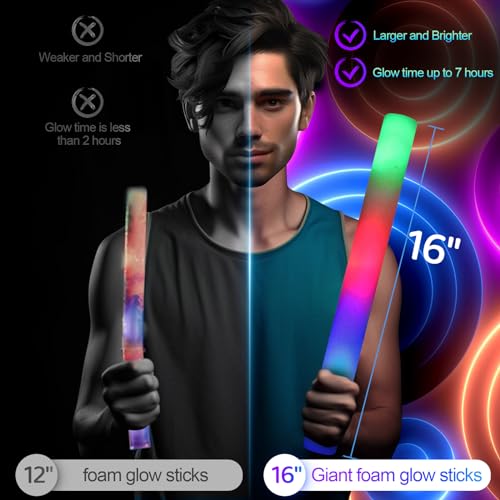 SHQDD28 Pcs Glow Sticks Bulk, Foam Glow Sticks with 3 Modes Colorful Flashing, Glow in The Dark Party Supplies, LED Glow Sticks for Wedding, Raves, Concert, Camping, New Year, Carnival, Halloween