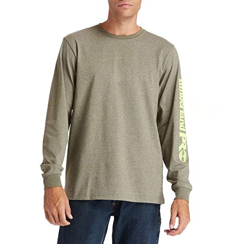 Timberland PRO mens Base Plate Blended Long-sleeve T-shirt With Logo T Shirt, Burnt Olive Heather, Small US
