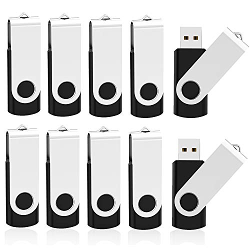 KOOTION 10 X 1GB USB Flash Drive 1gb Flash Drive Swivel Thumb Drive Memory Stick Keychain Design Black