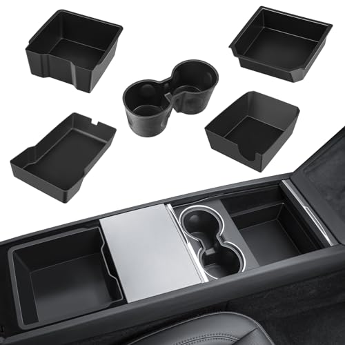 KUNIST 6PCS Upgraded for Tesla Model Y Accessories Center Console Organizer Tray Armrest Storage Box for 2021-2023 Tesla Model 3 & Tesla Model Y (Black)