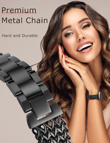 Minyee Compatible with Apple Watch Band 41/40/38/44/45/46/49/42mm Women, Dressy Stainless Steel Metal Chain Strap Mermaid Designer Link Bracelet Wristband for iWatch Series 10 9 8 7 6 5 4 3 Ultra SE
