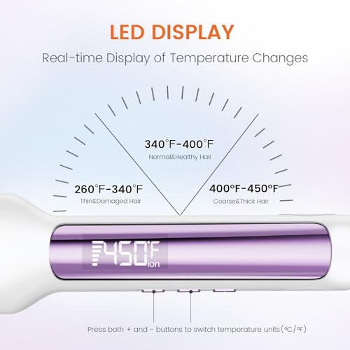 Faszin Professional Hair Straightener, 1.65inch Wide-Plate, Titanium Negative Ion Flat Iron, 30s Rapid Heating, LED Real-Time Temp Display, Wide Voltage & 10 Adjustable Temperature Levels (260-450℉)