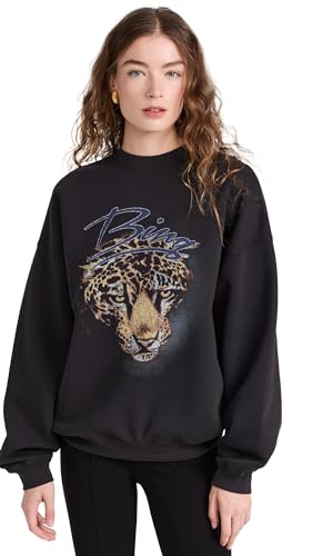 ANINE BING Women's Harvey Crew Leopard Sweatshirt, Vintage Black, XS