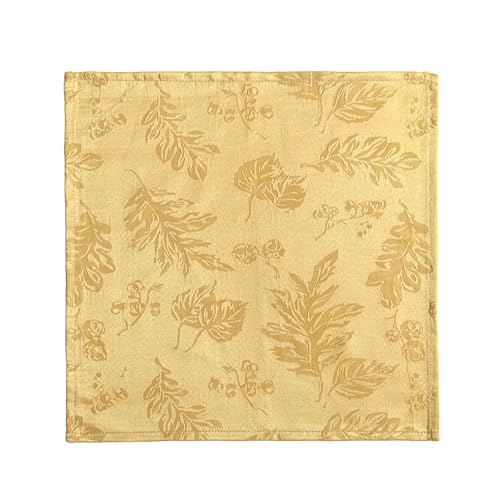 Elrene Home Fashions Elegant Woven Leaves Jacquard Damask Cloth Napkin Set, 17" x 17", Pack of 8, Gold