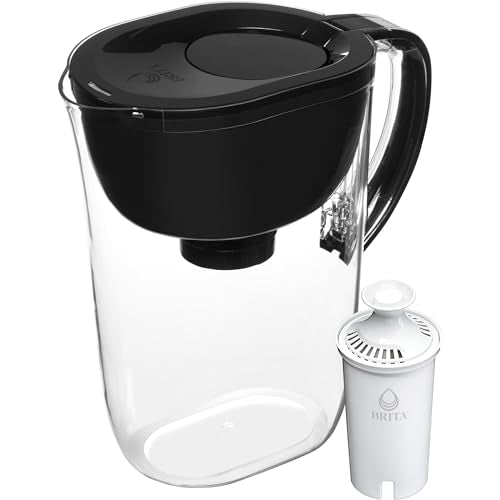 Brita Large Water Filter Pitcher for Tap and Drinking Water with SmartLight Filter Change Indicator, Includes 1 Standard Filter, BPA-Free, Lasts 2 Months, 10-Cup Capacity, Stretch Limo Black