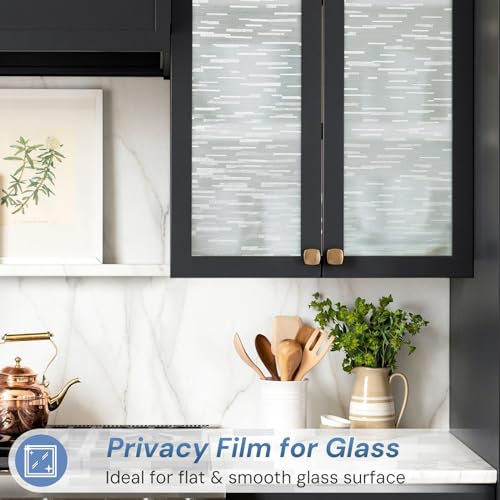 LUTE Window Privacy Film Frosted Glass Film, Removable Sun Blocking Heat Control Door Window Cover, Non-Adhesive Static Window Cling Frosting Decorative Glass Sticker, Linear Frosted, 17.5" x 78.7"