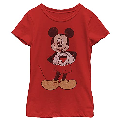 Disney Characters Vintage Mickey Girl's Solid Crew Tee, Red, X-Small