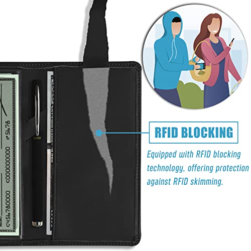 Sanlykate Leather Checkbook Cover for Men and Women, Check Book Case Card Holder with Free Divider, Standard Register Duplicate Checks with pen inserts