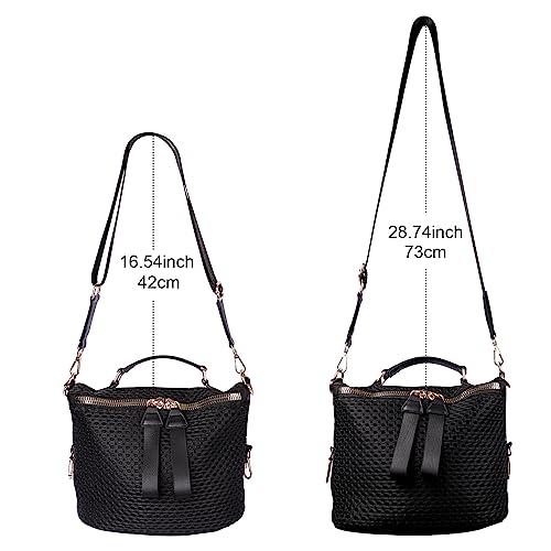 PAKFIEKS Splashproof Nylon Crossbody Bag for Women Anti-theft Purse Shopping Tote Bag Lightweight Shoulder Bag (Black)