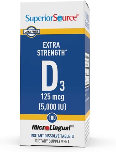 Superior Source Vitamin D3 5000 IU, Under The Tongue Quick Dissolve MicroLingual Tablets, 100 Count, Promotes Strong Bones and Teeth, Immune Support, Healthy Muscle Function, Non-GMO