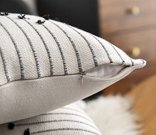 Boho Throw Pillow Covers 12x20 Set of 2 Decorative Pillows for Bed, Neutral Pillow Covers Beige with Black Line Throw Pillows for Modern Farmhouse Couch Sofa Living Room Outdoor