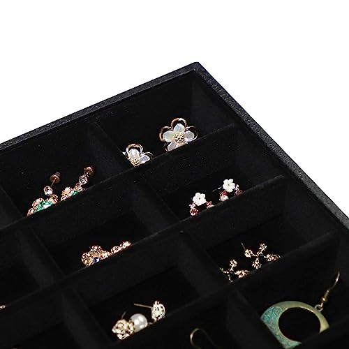 Wudygirl 7 Slots Velvet Ring Earrings Tray Storage Jewelry Showcase Display Stackable Rings Organizer Holder for Drawers, Black (Ring Tray)