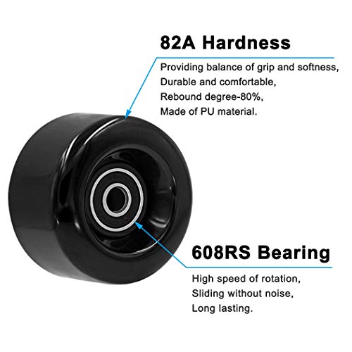 Tanzfrosch 8 Pack Roller Skate Wheels with Bearings Installed and 2 Toe Stoppers for Double Row Skating, Quad Skates and Skateboard Outdoor or Indoor Use, 32mm x 58mm 82A (Black)
