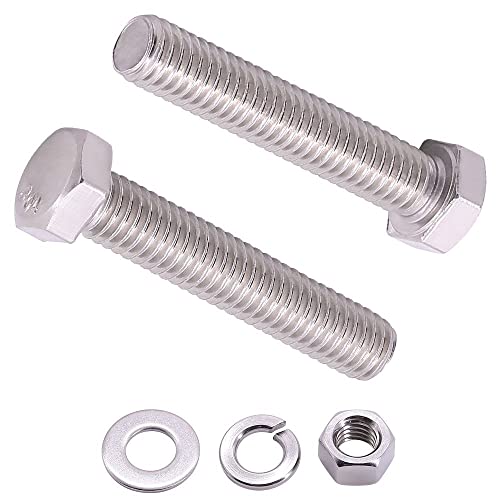 (6 Sets) 3/8"-16 x 3-1/2" Hex Bolt with Hex Nut, Flat Washers (SAE) and Lock Washers Hardware Assortement, Full Thread, Coarse Thread, 304 Stainless Steel 18-8