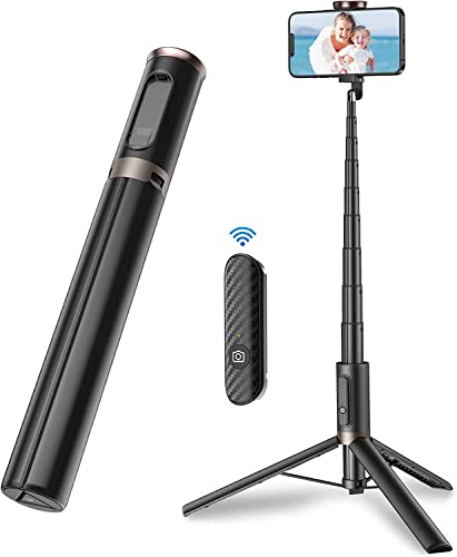 TONEOF 60" Cell Phone Selfie Stick Tripod,Smartphone Tripod Stand All-in-1 with Integrated Wireless Remote,Portable,Lightweight,Tall Extendable Phone Tripod for iPhone and Android