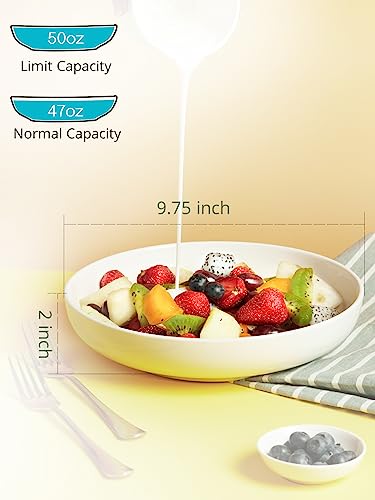 LIFVER 9.75" Pasta Bowls Set of 4, 50 Ounces Large Salad Bowls, Ceramic Pasta Plates Set for Serving Soup, Pasta, Noodle, Dinner, Microwave Dishwasher Safe, White