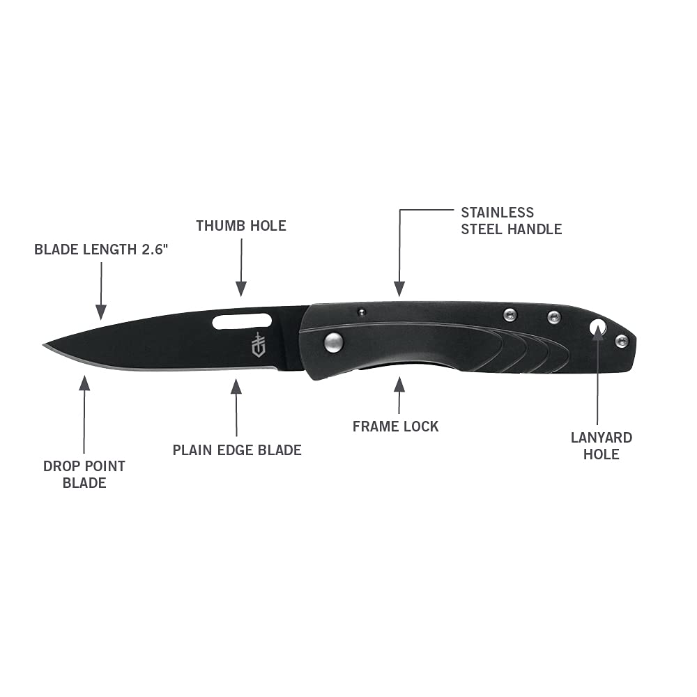 Gerber Gear STL Folding Pocket Knife for Hunting and Outdoors, 2.5" Drop Point and Plain Edge Blade, Black