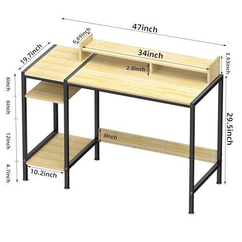 MINOSYS Computer Desk - 32 Inch Home Office Desk with Storage, Gaming Desk with Monitor Stand, Modern Simple Study Table, Adjustable Storage Space, Black