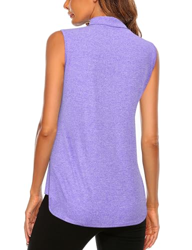 Koscacy Golf Shirt, Petite Tops for Women, Women's Sleeveless Golf Tennis Polo Shirts Zip Up Dry Fit Workout Tank Tops