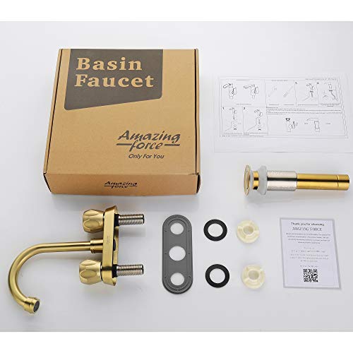 Bathroom Faucets 4 Inch Centerset Bathroom Faucet 2 Handle Faucet for Bathroom Sink with 2 and 3 Hole, Lead-Free Faucets for Bathroom Sink Vanity Rv Sink Faucet, Brushed Gold