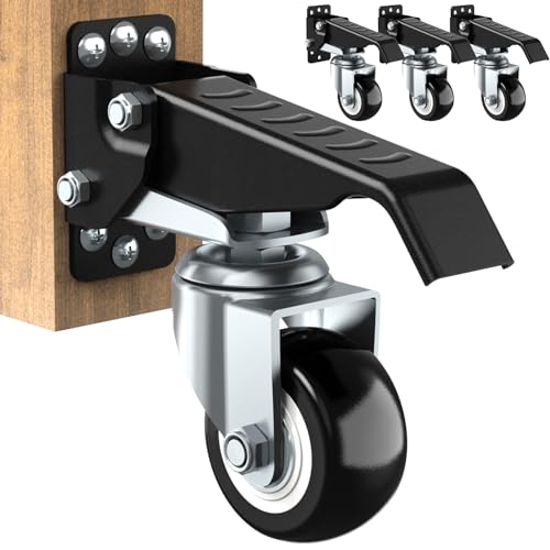 SOLEJAZZ Workbench Caster kit 660 LBS Heavy Duty Retractable Casters Workbench Wheels All Steel Construction Urethane, Bonus Install Template, 4 Casters