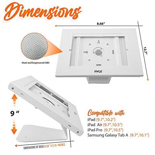 PYLE Anti Theft Tablet Security Stand - Wall / Table Mount Desktop iPad Kiosk Stand w/ Lock & Key, Restricted Pin-Hole, 90deg Rotate - iPad, iPad Air, iPad Pro, Samsung Galaxy Tab A (2019) - PSPADLK15