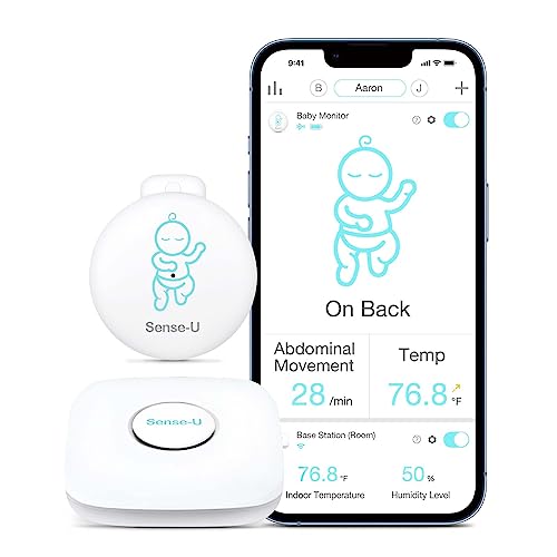 Sense-U Smart Baby Monitor Pro(Long Range)+2K PTZ Camera: Track Abdominal Movement with Arousal Vibration, Rollover, Feeling Temp, 2K Video, Background Sound & Motion Detection, No Monthly Fee