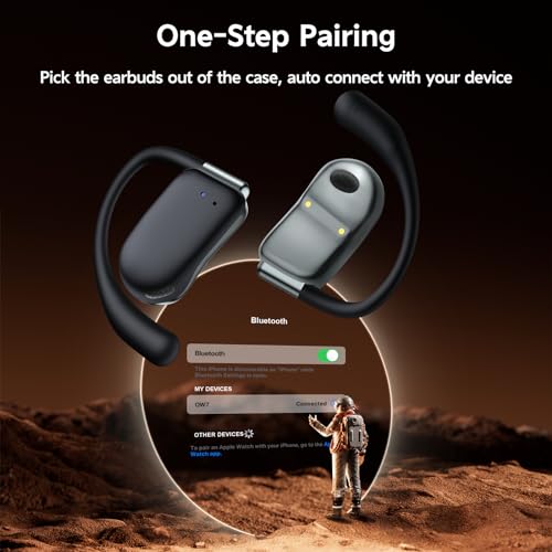 Wireless Earbuds Open Ear Headphones 80H Playtime Bluetooth Earbuds with Earhook Open Ear Earbuds with Zipper & Lanyard Case Design Over Ear Headphones Stereo Sound with 16.2mm Drivers for Sport Black