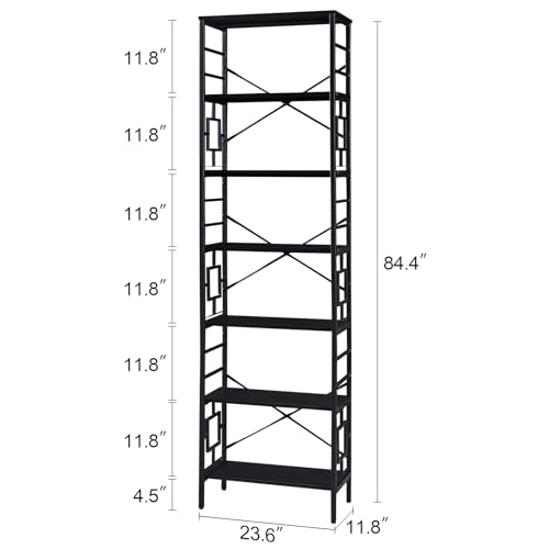 HOMISSUE Tall Bookshelf, Industrial 6-Tier Bookshelf with Unique Design, Open Bookshelves and Bookcases,Black