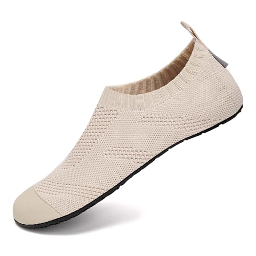 WateLves Womens Barefoot Water Shoes Travel House Slippers for Indoor and Outdoor Aqua Socks for Beach Swim Surf Yoga Dancing Camping Must Haves (Leopard Beige, 38/39)