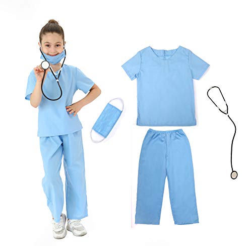 Lingway Toys Kids Blue Cotton Dr.Scrubs Costume Soft Material Realistic Suit for Children's Pretend Play 3-4years