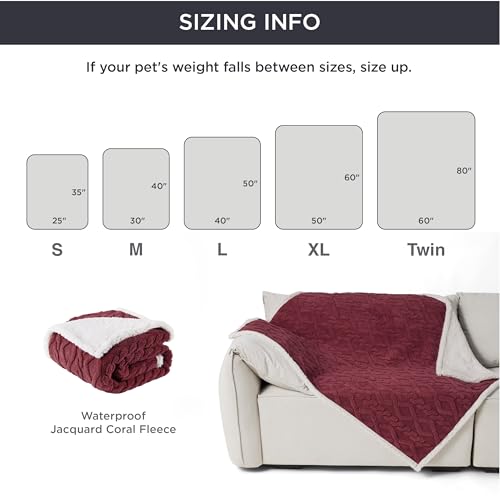 Bedsure Waterproof Dog Blankets for Small Dogs - Pet Blanket for Couch Protector Washable, Premium Jacquard Coral Fleece Cat Throw Blanket, Soft Reversible Furniture Protection, 25"x35", Burgundy