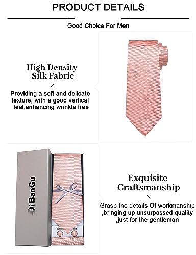 DiBanGu Plaid Ties for Men Silk Checkered Necktie and Pocket Square Cufflinks Tie Clip Set with Gift Box for Wedding Business, Charcoal Grey