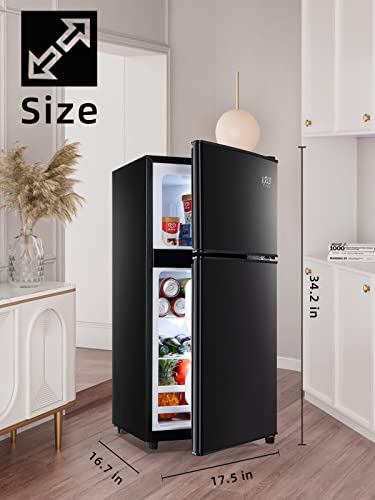 KRIB BLING Compact Refrigerators with Freezer, Mini Fridge with 7- Level Adjustable Thermostat, Small Refrigerator with Dual Door for Apartment, Office, Dorm, Black