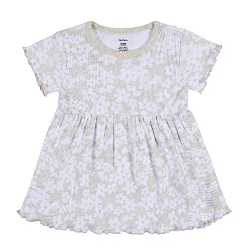 Gerber Baby Girls' 2-Pack Short Sleeve Cotton Dresses, Pink Small Floral, 12 Months