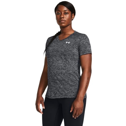 Under Armour Womens Tech Twist Short Sleeve V Neck, (350) Matrix Green/White/White, Small