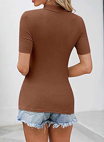 Womens Summer Tops Trendy Textured Mock Turtleneck Short Sleeve Casual Business Work Top Tee Blouses Green