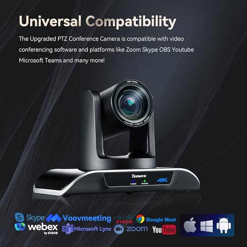 Tenveo UHD 4K PTZ Conference Room Camera 12X Optical Zoom USB3.0/HDMI Wide View Angle, 4K PTZ Camera for Video Conference Church Services Worship Events,Skype/Zoom/OBS/YouTube Live Streaming