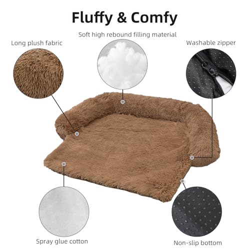 Calming Dog Bed Fluffy Plush Dog Mat for Furniture Protector with Removable Washable Cover for Large Medium Small Dogs and Cats (XS(31“x27.5”x5), Camel)